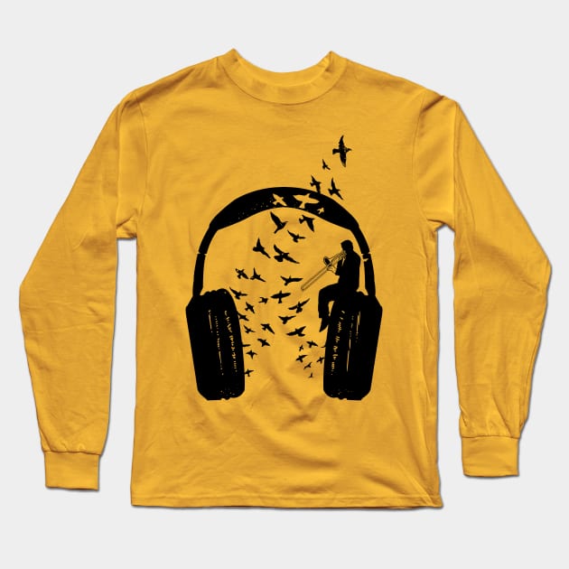 Headphone Trombone Long Sleeve T-Shirt by barmalisiRTB